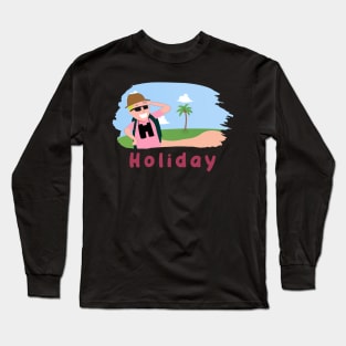 Holiday A Minimal Art Of Beach With An Old Man - Live Happy Long Sleeve T-Shirt